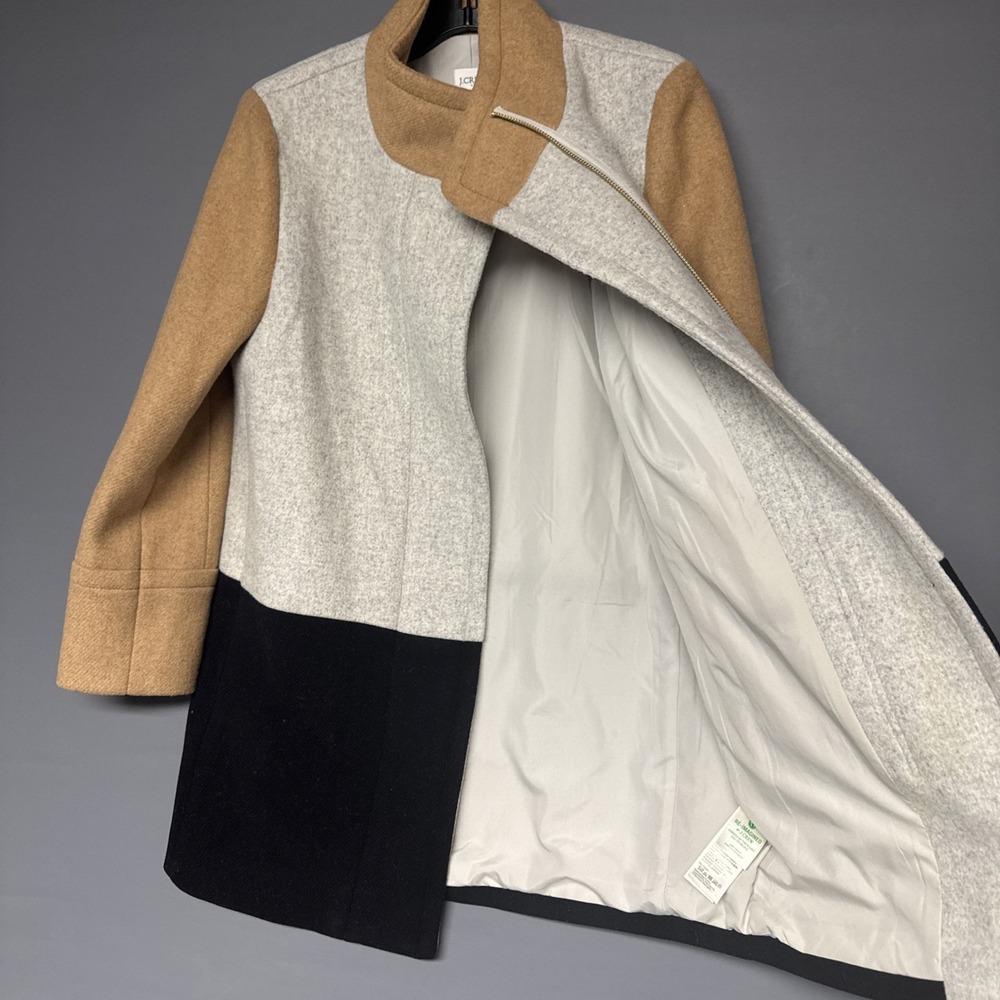 J. Crew Women's Colorblock Funnelneck Wool Blend Coat Jacket Size 0P Gray $248 - Picture 15 of 16